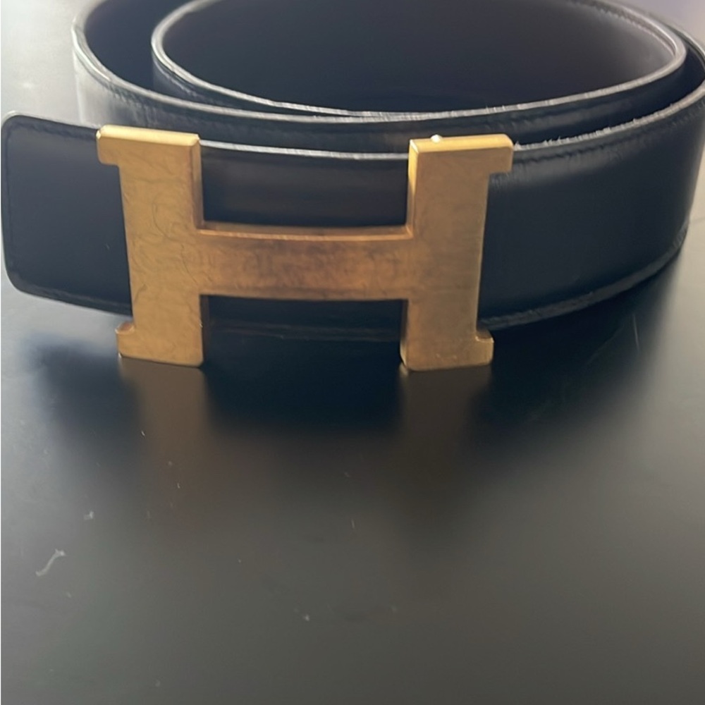 Hermes Black Belt with Gold Buckle